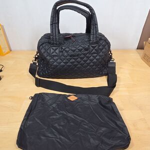 MZ WALLACE Black Travel Jimmy Quilted Weekend Bag Luggage Purse Crossbody Strap